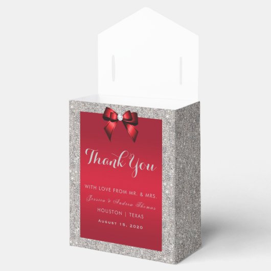 Elegant Ruby Red, Silver Glitter Wedding Bedankdoosjes (Geopend)