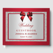Elegant Ruby Red & Silver Glitter Wedding Gastenboek (Voorkant)