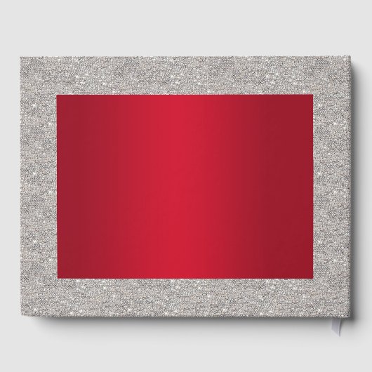 Elegant Ruby Red, Silver Glitter Wedding Gastenboek (Achterkant)