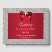 Elegant Ruby Red, Silver Glitter Wedding Gastenboek (Voorkant)