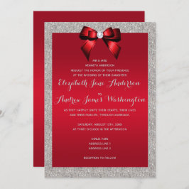 Elegant Ruby Red & Silver Glitter Wedding Kaart
