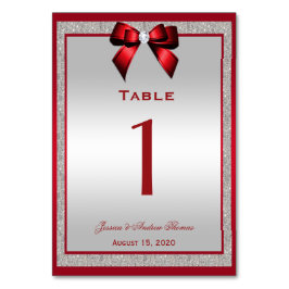 Elegant Ruby Red & Silver Glitter Wedding Kaart