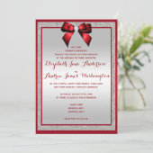 Elegant Ruby Red & Silver Glitter Wedding Kaart (Staand voorkant)