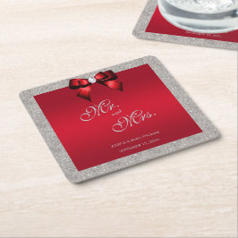 Elegant Ruby Red, Silver Glitter Wedding Kartonnen Onderzetters