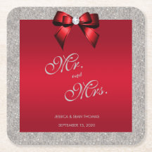 Elegant Ruby Red, Silver Glitter Wedding