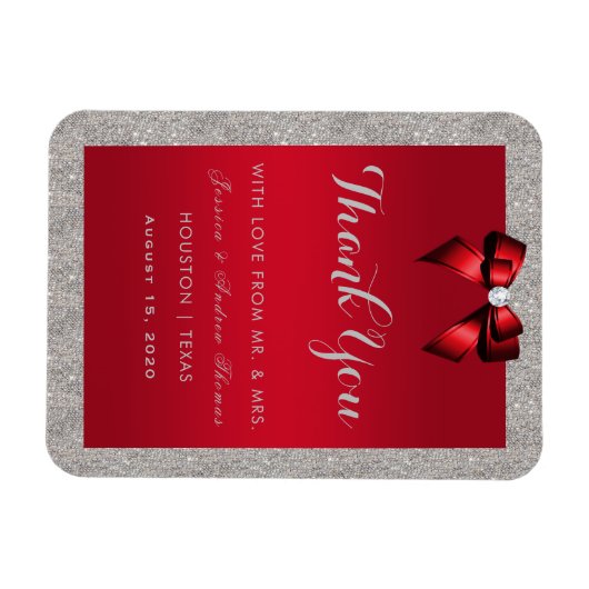 Elegant Ruby Red, Silver Glitter Wedding Magneet (Horizontaal)
