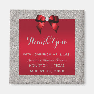 Elegant Ruby Red, Silver Glitter Wedding Magneet