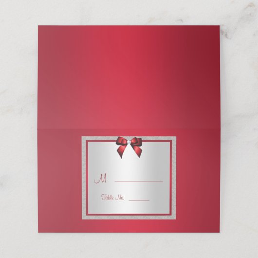 Elegant Ruby Red & Silver Glitter Wedding Plaatskaartje (Buitenkant ongevouwen)