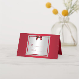 Elegant Ruby Red & Silver Glitter Wedding Plaatskaartje