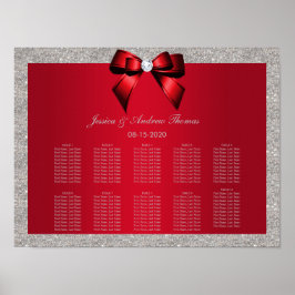 Elegant Ruby Red, Silver Glitter Wedding Poster