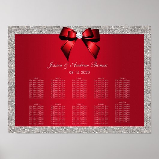Elegant Ruby Red, Silver Glitter Wedding Poster (Voorkant)