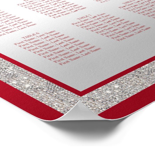 Elegant Ruby Red & Silver Glitter Wedding Poster (Hoek)