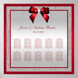 Elegant Ruby Red & Silver Glitter Wedding Poster