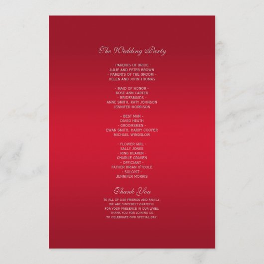 Elegant Ruby Red & Silver Glitter Wedding Programmakaart (Achterkant)
