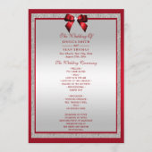 Elegant Ruby Red & Silver Glitter Wedding Programmakaart (Voorkant)