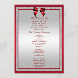 Elegant Ruby Red & Silver Glitter Wedding Programmakaart