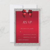 Elegant Ruby Red, Silver Glitter Wedding RSVP Kaartje (Voorkant)