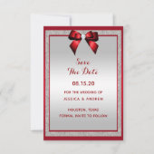 Elegant Ruby Red & Silver Glitter Wedding Save The Date (Voorkant)