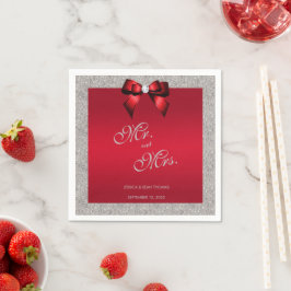 Elegant Ruby Red, Silver Glitter Wedding Servet