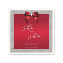 Elegant Ruby Red, Silver Glitter Wedding