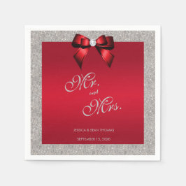 Elegant Ruby Red, Silver Glitter Wedding Servet