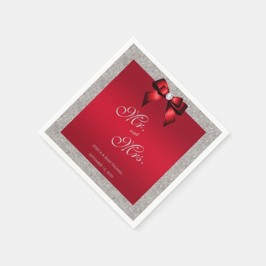 Elegant Ruby Red, Silver Glitter Wedding Servet (Hoek)