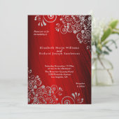 Elegant Ruby Red Silver Gray Swirls Wedding Kaart (Staand voorkant)
