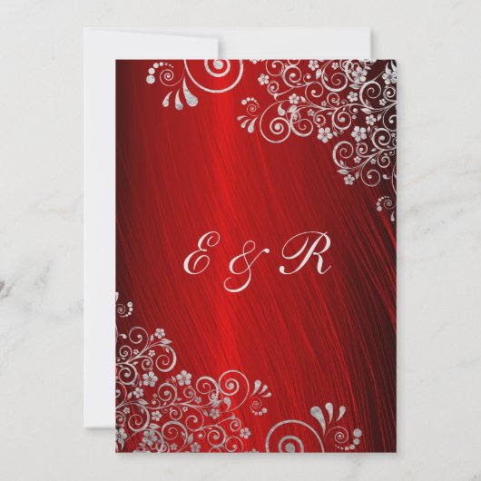 Elegant Ruby Red Silver Gray Swirls Wedding Kaart (Achterkant)
