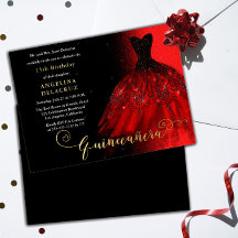 Elegant Ruby Red Spanish Gown Quinceañera - Gold