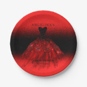 Elegant Ruby Red Spanish Gown Quinceañera Paper P Papieren Bordje (Voorkant)