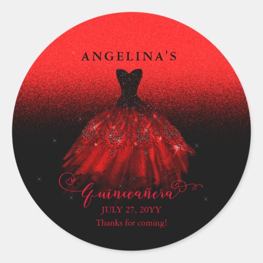 Elegant Ruby Red Spanish Gown Quinceañera Ronde Sticker (Voorkant)
