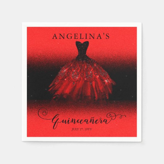 Elegant Ruby Red Spanish Gown Quinceañera Servet (Voorkant)