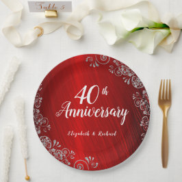 Elegant Ruby Red Swirl 40th Jubileum Papieren Bordje