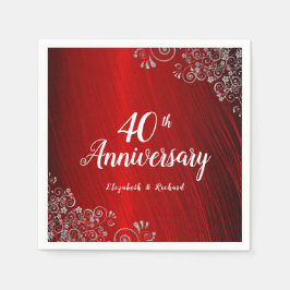 Elegant Ruby Red Swirl 40th Jubileum Party Servet