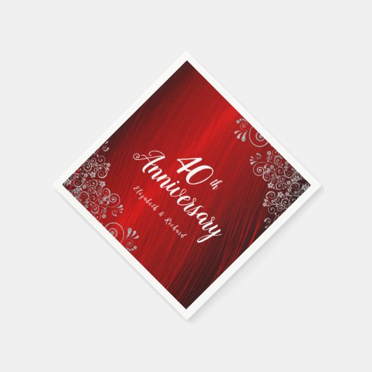 Elegant Ruby Red Swirl 40th Jubileum Party Servet (Hoek)