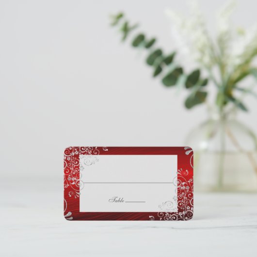 Elegant Ruby Red Swirl Wedding Long Name Plaatskaartje (Staand voorkant)