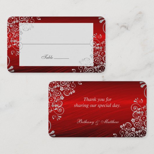 Elegant Ruby Red Swirl Wedding Long Name Plaatskaartje (Voorkant / Achterkant)
