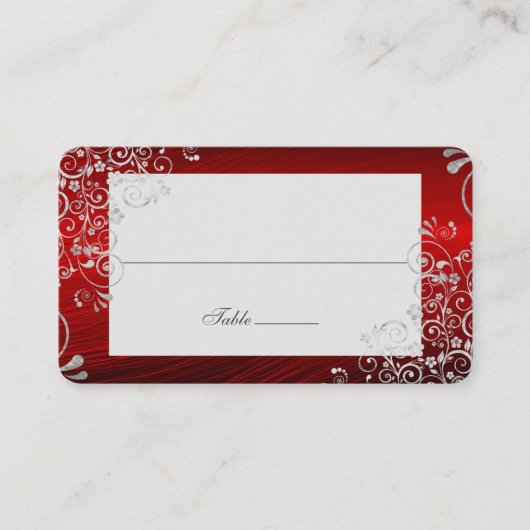 Elegant Ruby Red Swirl Wedding Long Name Plaatskaartje (Voorkant)