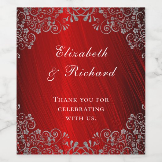 Elegant Ruby Red Wedding Bedankt Wijn Etiket (Enkel label)