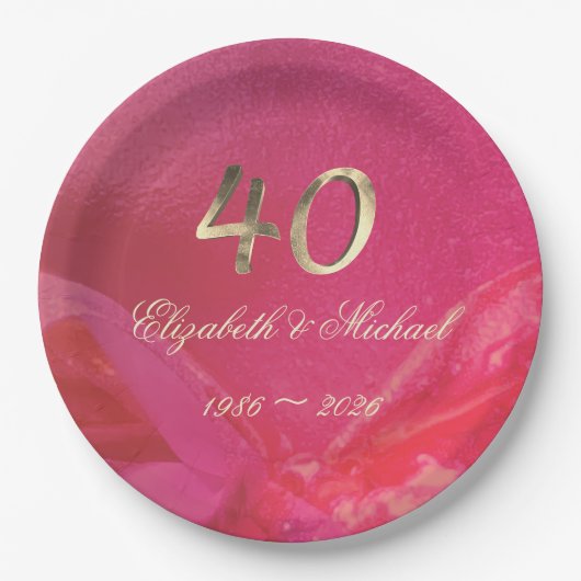 Elegant Ruby Rood Roze Goud 40e Jubileum Papieren Bordje (Voorkant)