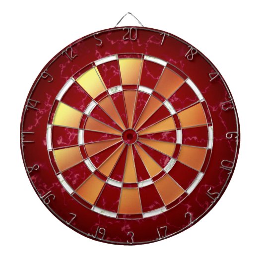 Elegant Ruby Rood & Wit Marmer op koperen Folie Dartbord (Voorkant)
