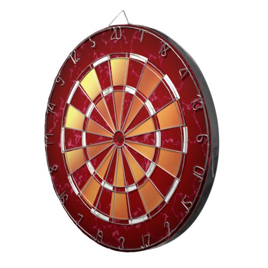 Elegant Ruby Rood & Wit Marmer op koperen Folie Dartbord (Voorkant Rechts)