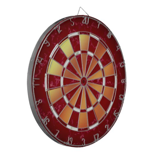 Elegant Ruby Rood & Wit Marmer op koperen Folie Dartbord (Voorkant Links)
