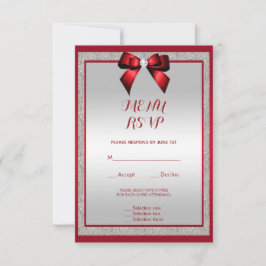 Elegant Ruby Rood & Zilver Glitter Bruiloft Menu
