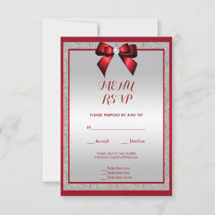 Elegant Ruby Rood & Zilver Glitter Bruiloft Menu