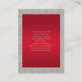 Elegant Ruby Rood, Zilveren Glitter Bruiloft Detai Informatiekaartje (Achterkant)