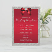 Elegant Ruby Rood, Zilveren Glitter Bruiloft Recep Kaart (Staand voorkant)