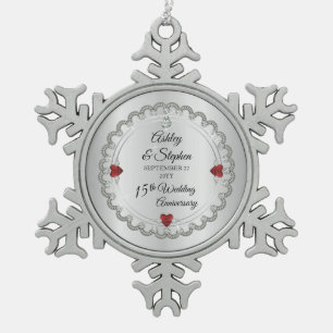 Elegant Ruby Ruiten 15e Jubileum van het huwelijk Tin Sneeuwvlok Ornament