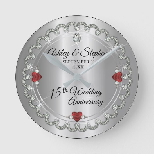 Elegant Ruby | Ruiten 15e Jubileum voor weddenscha Ronde Klok (Voorkant)