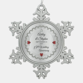 Elegant Ruby | Ruiten 15e Jubileum voor weddenscha Tin Sneeuwvlok Ornament
